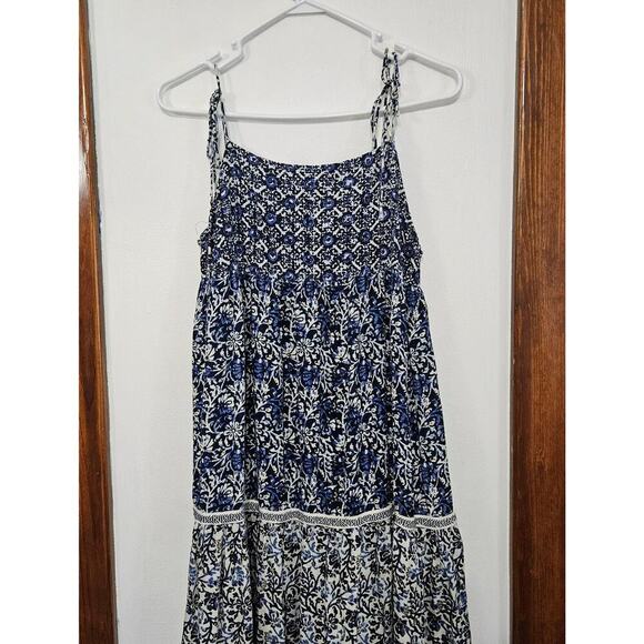 Sadie & Sage Tiered Eyelet Midi Dress Floral Sleeveless Tie Straps Sz Small Boho - Picture 5 of 11